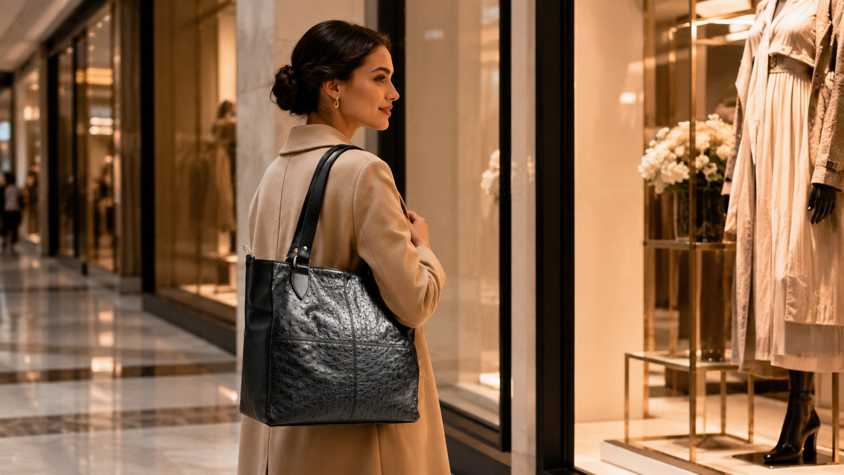 Shopper Groß Lina aus echtem Straußenleder LE10257