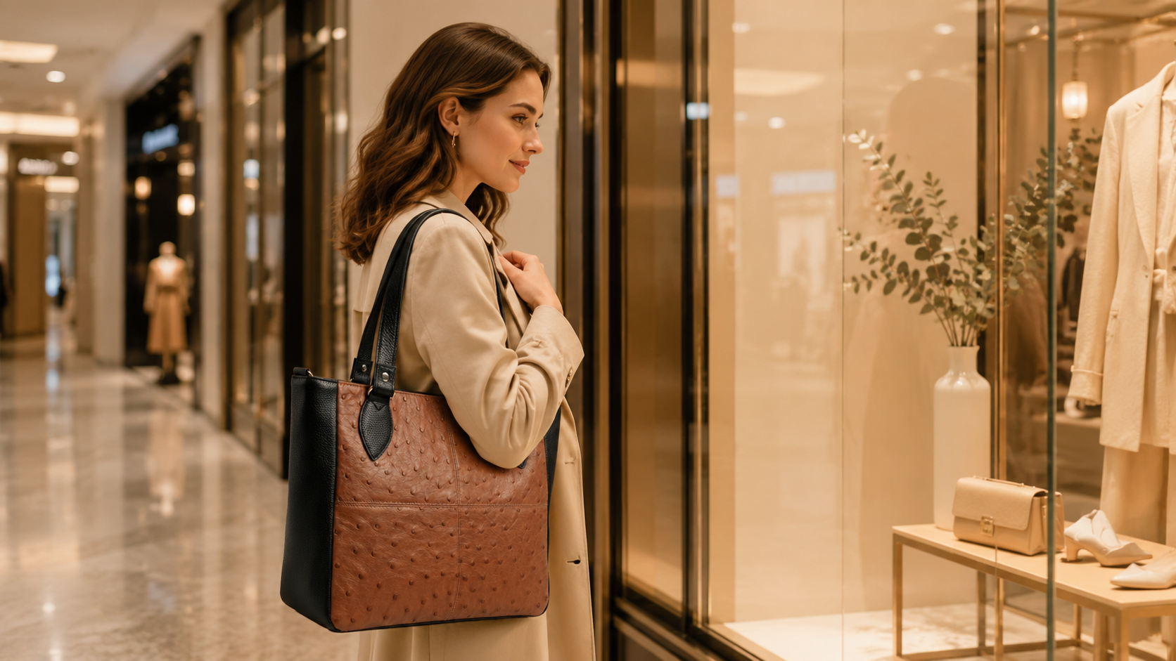 Shopper Klein Lina aus echtem Straußenleder LE10258
