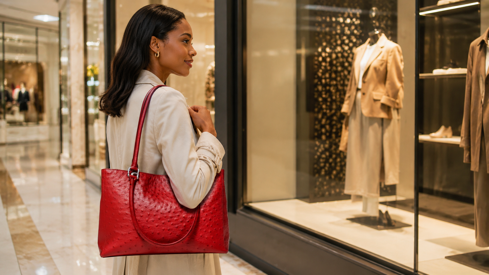 Shopper Groß Stella aus echtem Straußenleder LE10263